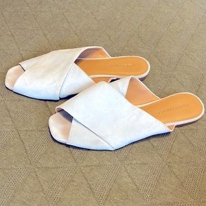 Baby blue suede mules